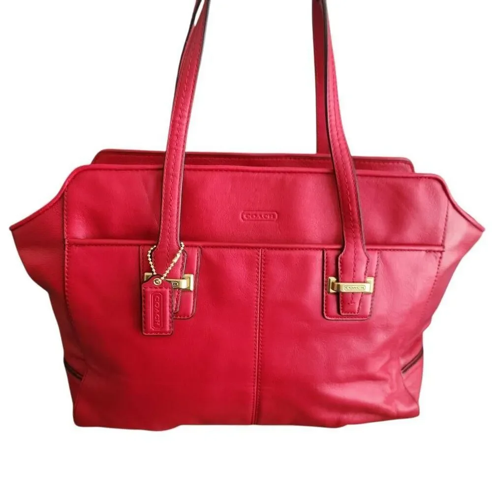 Coach Shoulder Bag‎ Taylor Red Leather Double  Handle Zipper Closure Tote